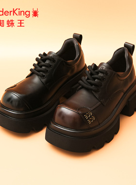 SPIDER KING/蜘蛛王正品女乐福鞋2025秋新款英伦风细带厚底小皮鞋