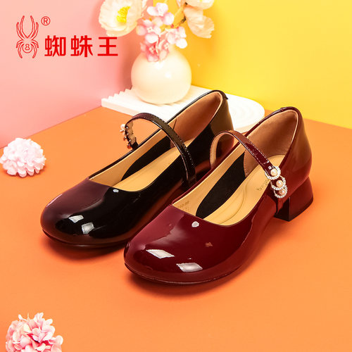 蜘蛛王漆皮玛丽珍女鞋秋季新款