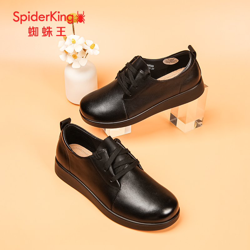 蜘蛛王真皮系带小皮鞋秋季新款