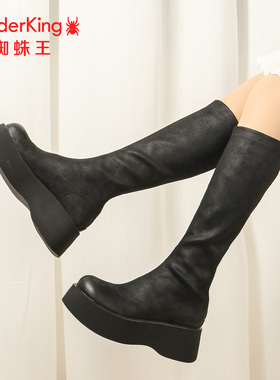 SPIDER KING/蜘蛛王正品女高筒靴2025冬新款单里松糕厚底瘦瘦长靴