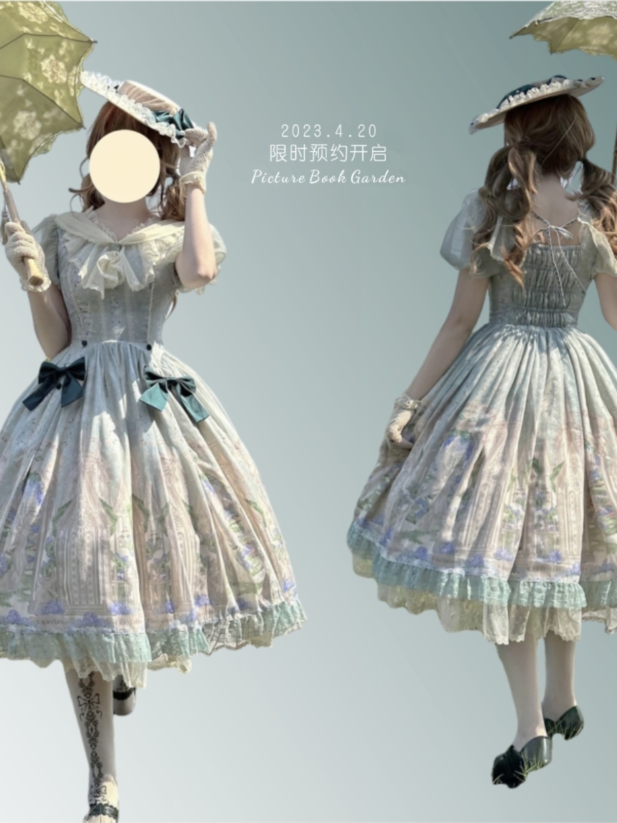 现货绘本花园Lolita连衣裙优雅短袖OP开襟长袖  夏季花墙cla系