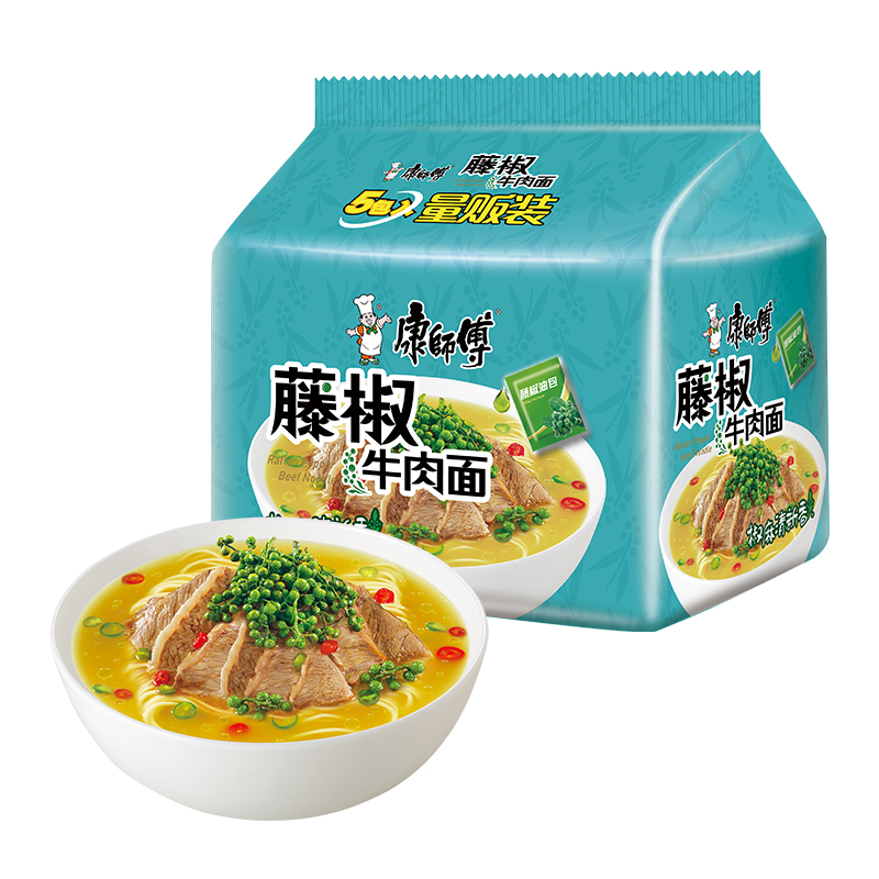 康师傅方便面经典袋藤椒牛肉面泡面速食面5袋装夜宵一人食宿舍