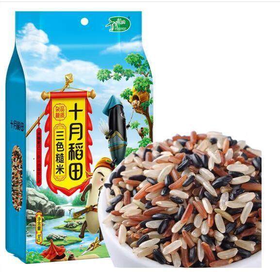 十月稻田 三色糙米 1kg(黑米 红米 糙米 真空装 粥米搭档)