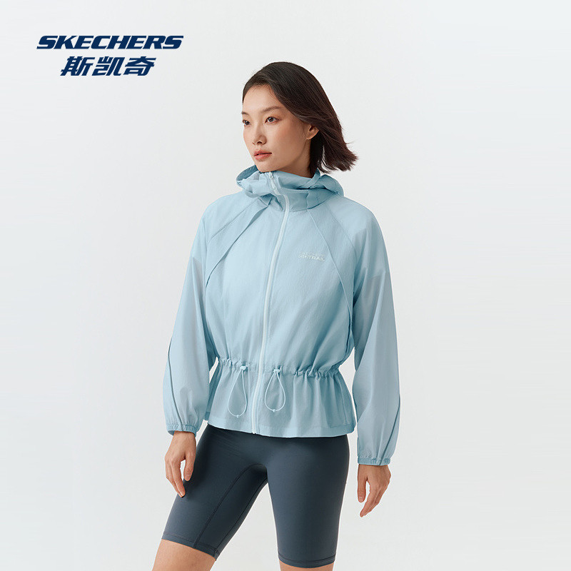 Skechers斯凯奇春季女款宽松梭织运动服薄款反光时尚连帽防晒外套图片