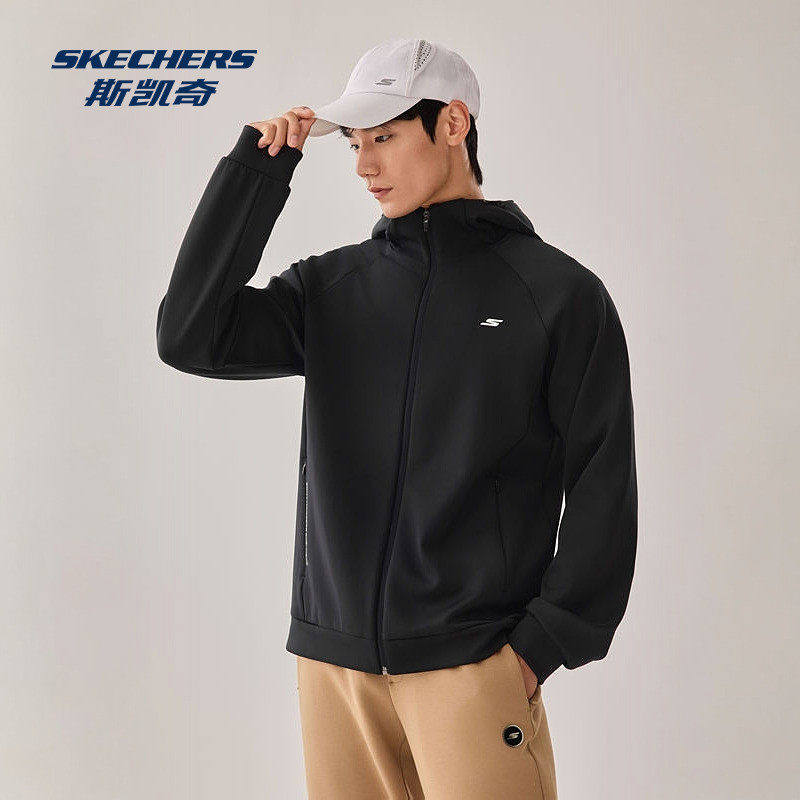 斯凯奇针织空气层茄克春季软壳衣男款吸湿连帽拉链运动休闲外套男