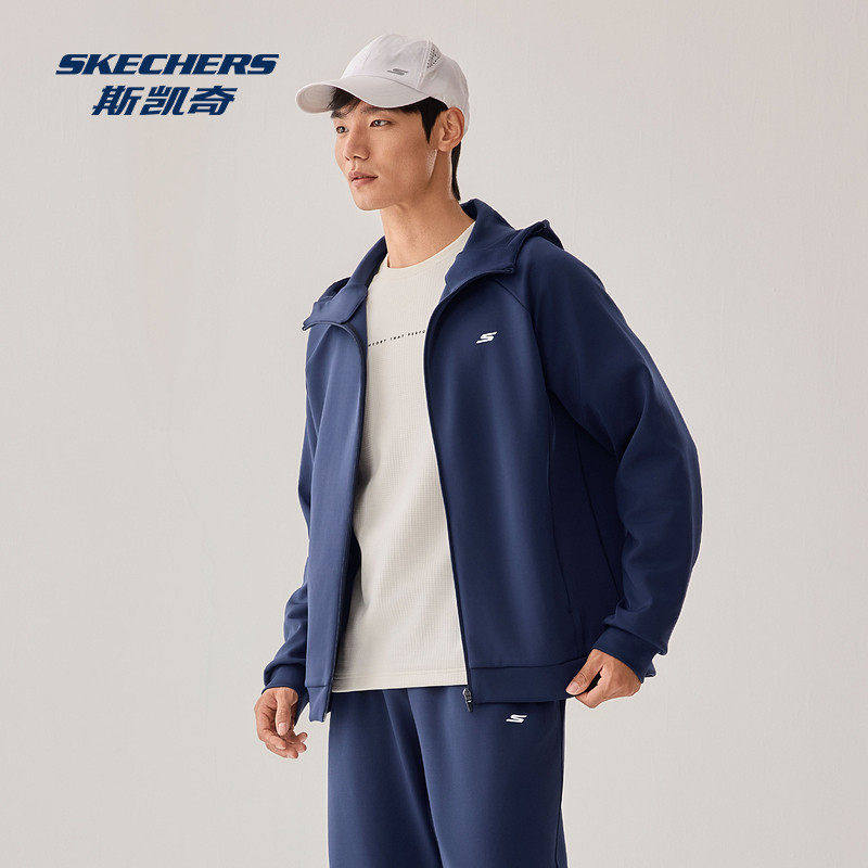 斯凯奇针织空气层茄克春季软壳衣男款吸湿连帽拉链运动休闲外套男