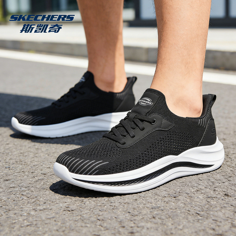 斯凯奇男鞋跑步鞋新品舒适绑带休闲鞋官方正品低鞋轻质缓震运动鞋