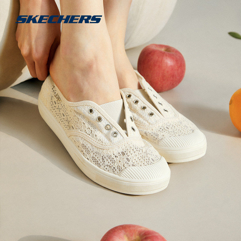 Skechers斯凯奇官网夏季新款蕾丝帆布鞋女子休闲透气一脚蹬平底鞋,运动鞋new,帆布鞋,淘宝优惠券,粉丝福利购,淘宝优惠卷