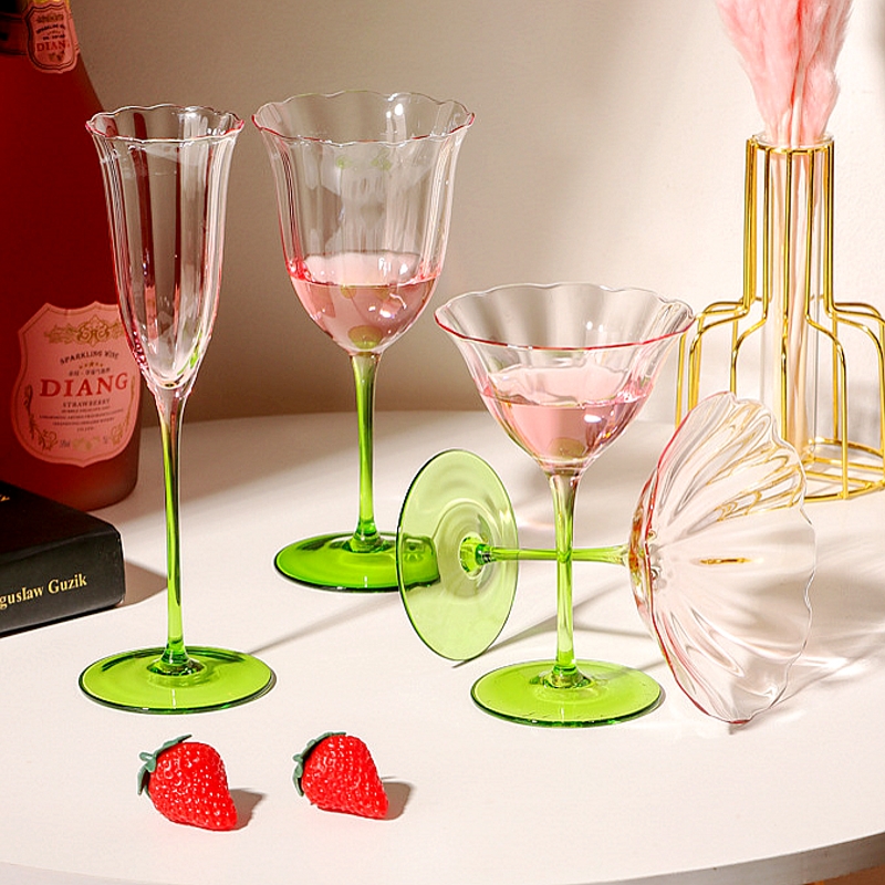 花瓣边水晶红酒杯甜酒高脚杯葡萄酒香槟杯家用装饰酒具女生饮料杯
