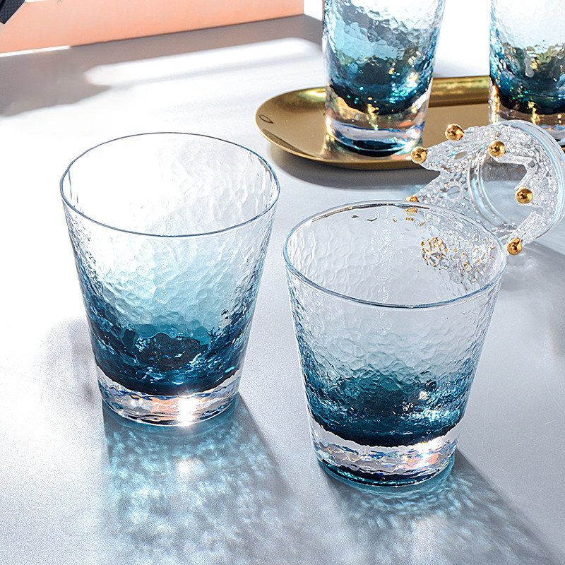 渐变蓝色玻璃杯女可爱夏天家用喝水杯ins风茶杯网红早餐牛奶杯子