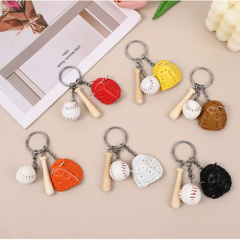 仿真迷你棒球钥匙扣三合一挂件时尚汽车挂饰纪念品礼物配件材料