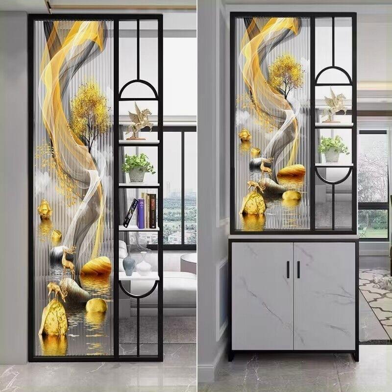 客厅艺术画长虹玻璃屏风隔断柜简约现代轻奢装饰架入户门玄关铁艺