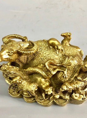 黄铜精工十二生肖摆件 牛祖动物一体12生肖家居办公室工艺品摆件