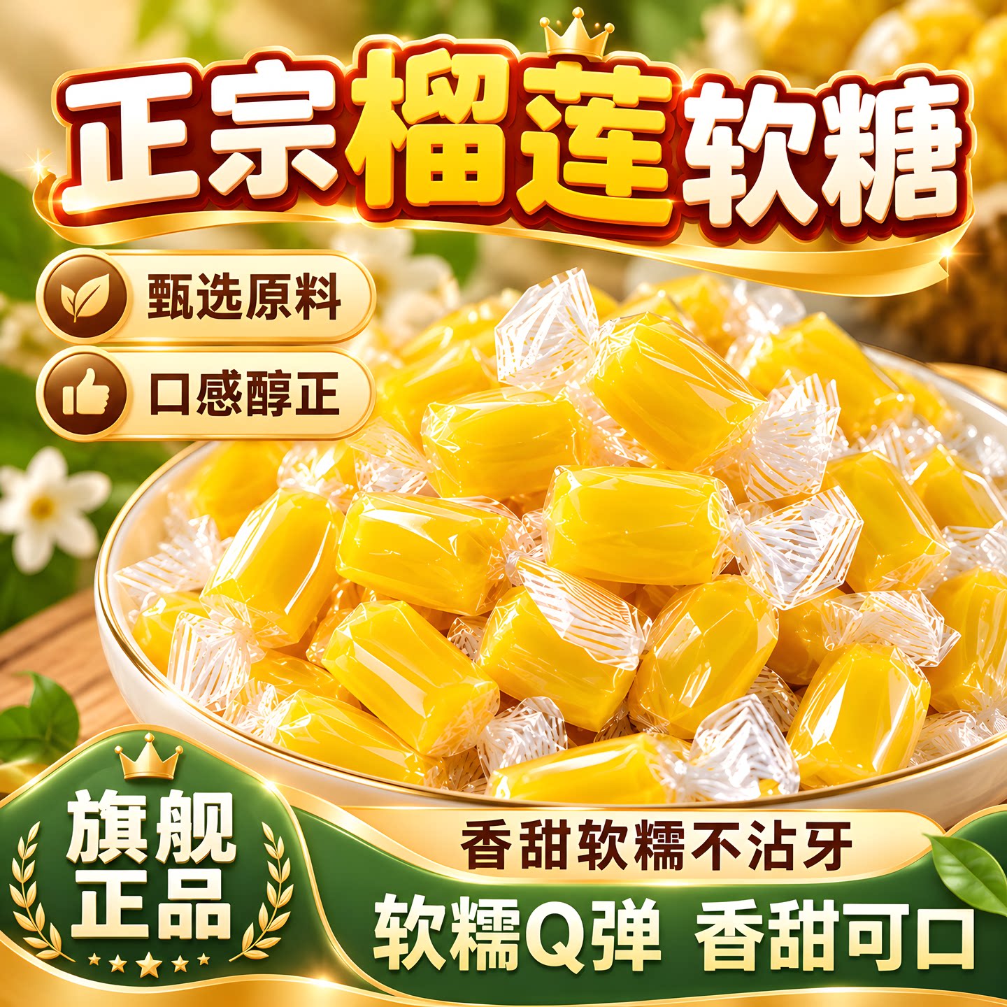 榴莲糖正宗特浓泰国榴莲味软糖果网红过新年货小零食奶糖散装批发