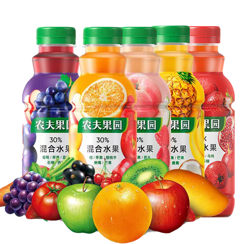 农夫果园混合水果汁450ml5瓶新口味饮料桃子葡萄味山楂汁凤梨橙汁