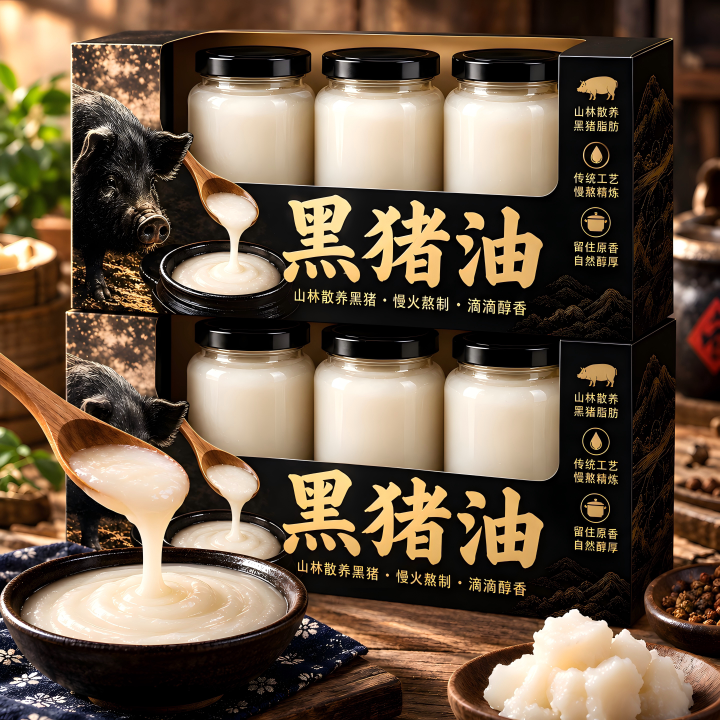 黑猪油土罐纯板油荤油官方正品图片