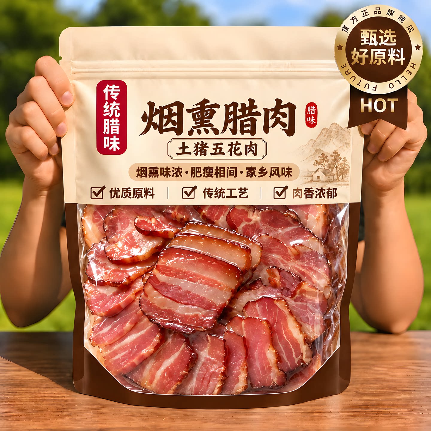 腊肉湖南特产农家自制湘西柴火烟熏咸肉五花肉四川贵州腌肉腊香肠