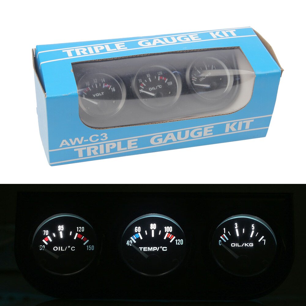 新款汽配改装三合一电压油温油压水温汽车配件三联仪表