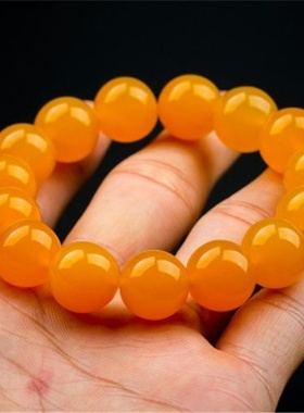 玉器黄龙玉色手链冰透黄玉佛珠手串金黄色石英岩玉手链手串