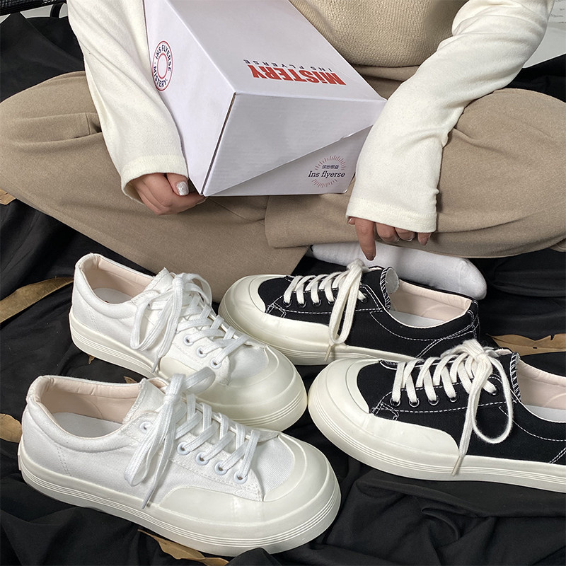 厚底增高帆布鞋女2024春季新款日系ins潮学生街拍百搭小白鞋简约