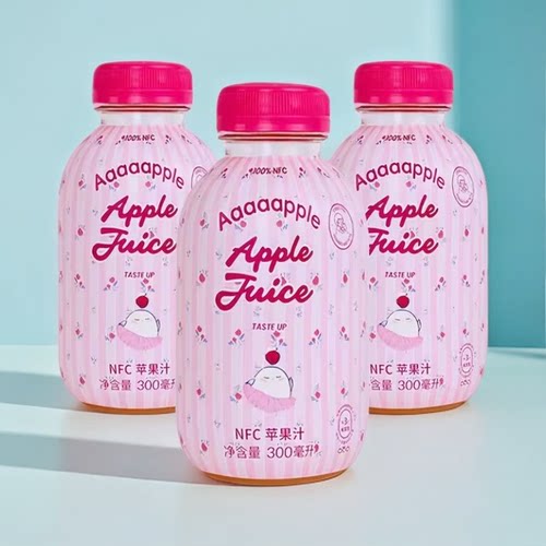 Aaaaapple0蔗糖NFC鲜榨苹果汁300ml瓶装纯果汁清爽解渴饮料饮品