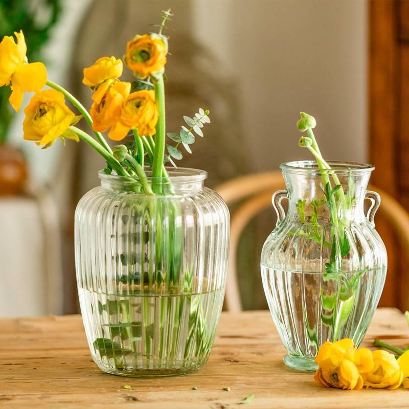 花时间《静海》美式大口鲜花水培桌面玻璃花瓶客厅绿萝圆形花器