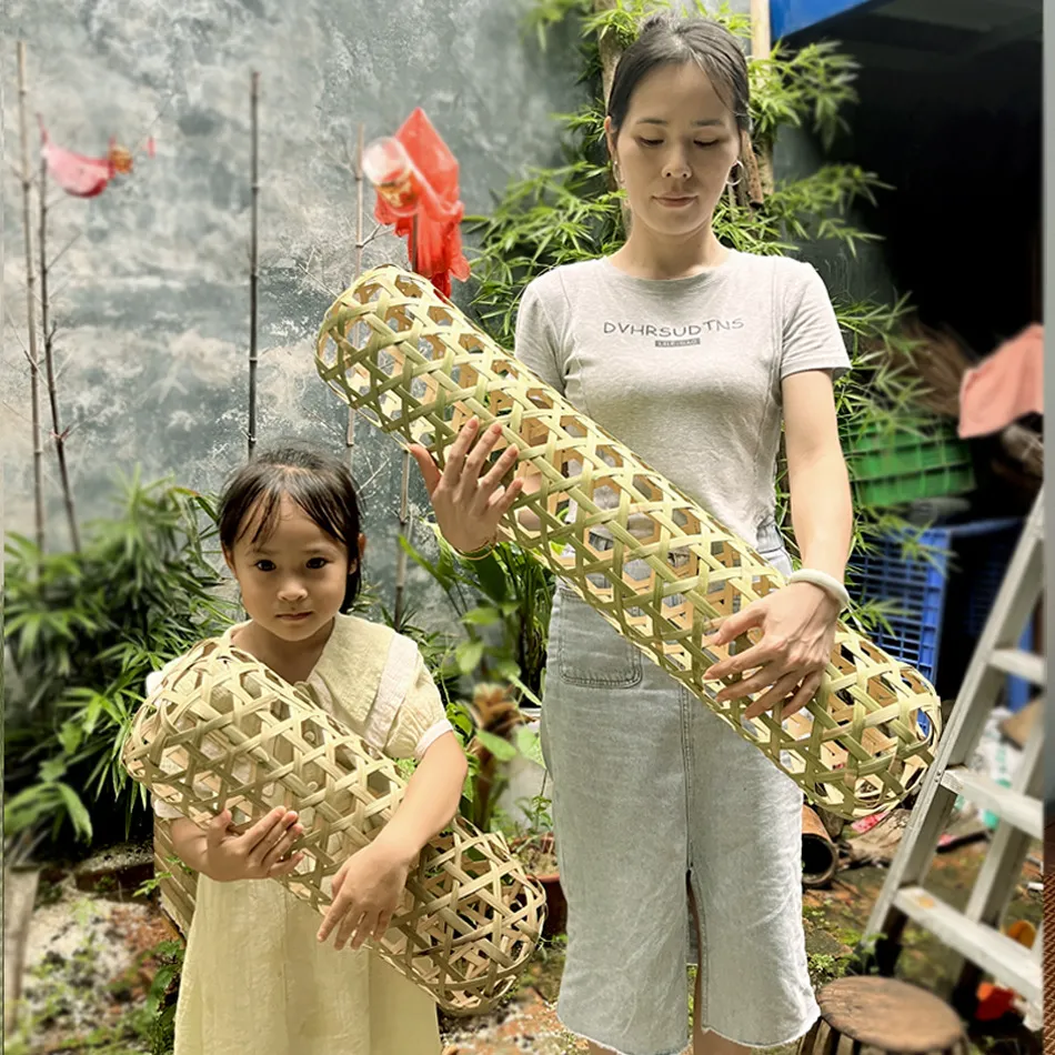 手工竹编抱枕青皮竹夫人女生夹腿
