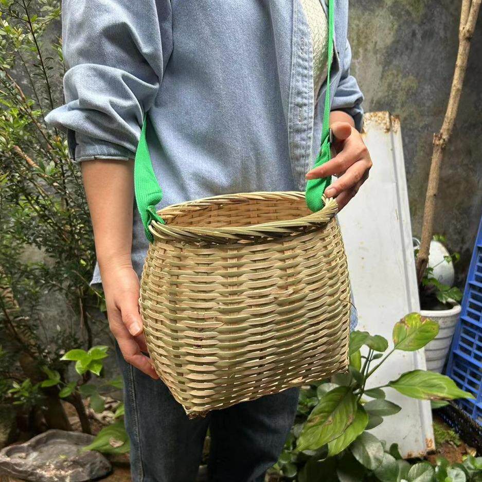 竹编采茶篓斜挎侧背竹筐