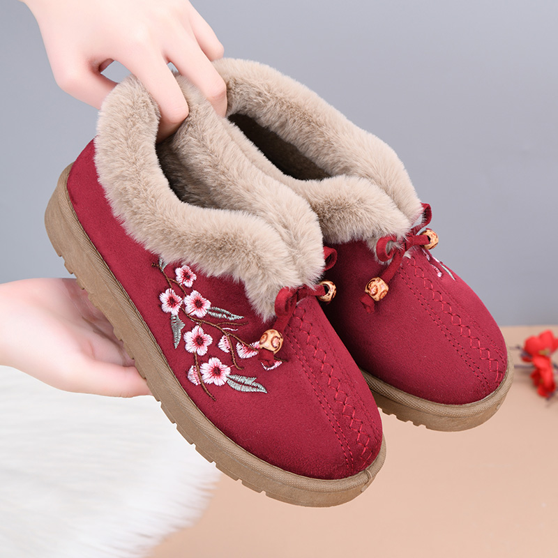 2025冬季加绒加厚保暖中老年妈妈鞋老北京棉鞋女平底防滑奶奶棉靴