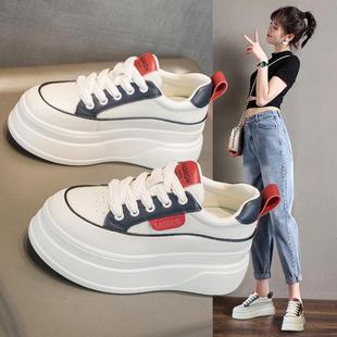 女2025秋冬季 女鞋 新款 子板鞋 小个子高跟内增高8鞋 厚底小白鞋