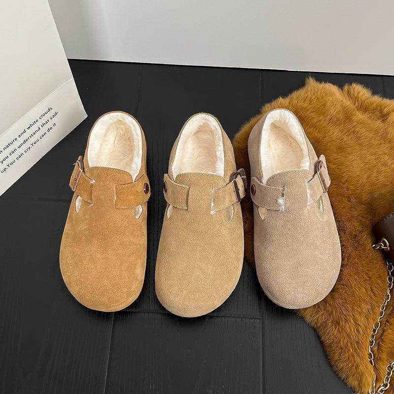 磨砂软皮单鞋女平底2023年冬季复古文艺真皮一脚蹬大头加绒博肯鞋,户外/登山/野营/旅行用品,其他户外鞋,淘宝优惠券,粉丝福利购,淘宝优惠卷