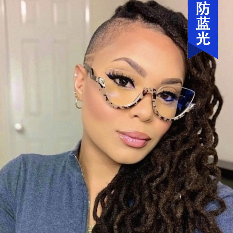 英系chrry koop欧美半框镶钻复古平光镜新款猫眼潮流防蓝光