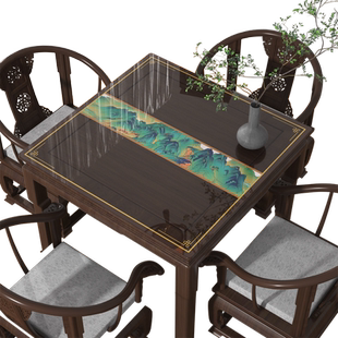 中式餐桌垫正方形透明桌布PVC软玻璃防水防油免洗八仙桌麻将桌垫