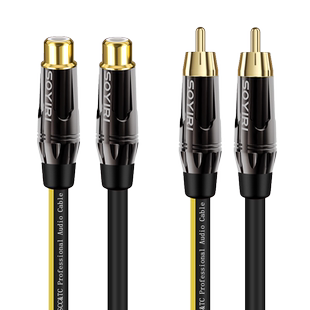 SOYIRI 单晶铜镀银双莲花RCA二对二同轴音频延长线公对母对接插头rca梅花四头调音台电脑音响音箱加长连接线