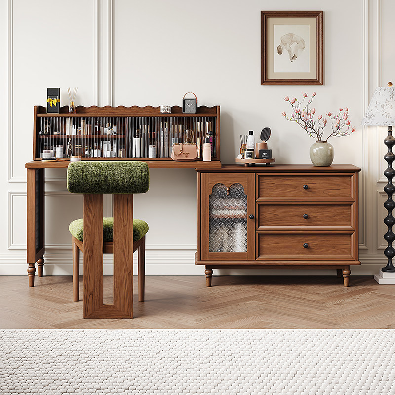 中古风实木小户型梳妆台斗柜一体
