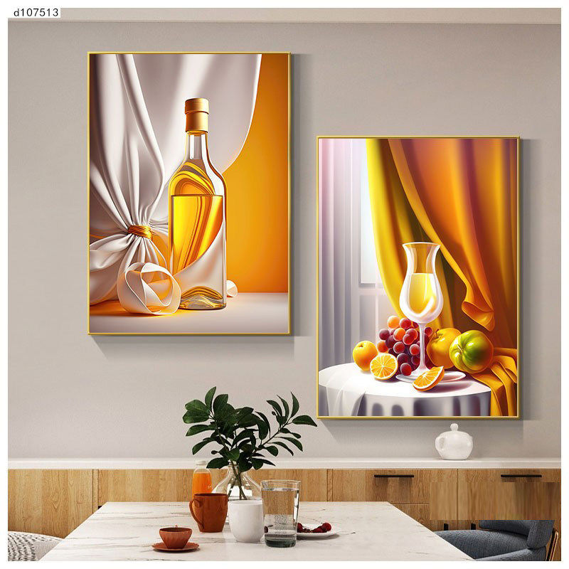 餐厅装饰画现代简约饭厅挂画北欧餐厅背景墙壁画轻奢花卉酒杯墙画