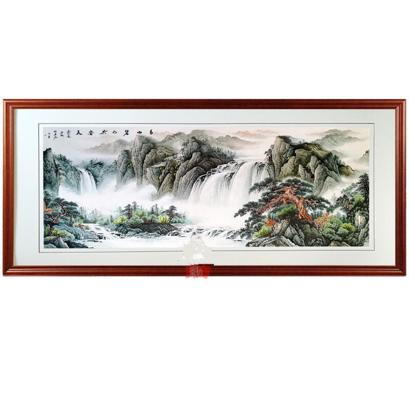 新品纯手工刺绣画苏绣成品挂画客厅青山碧水共云天装框尺寸：60cm
