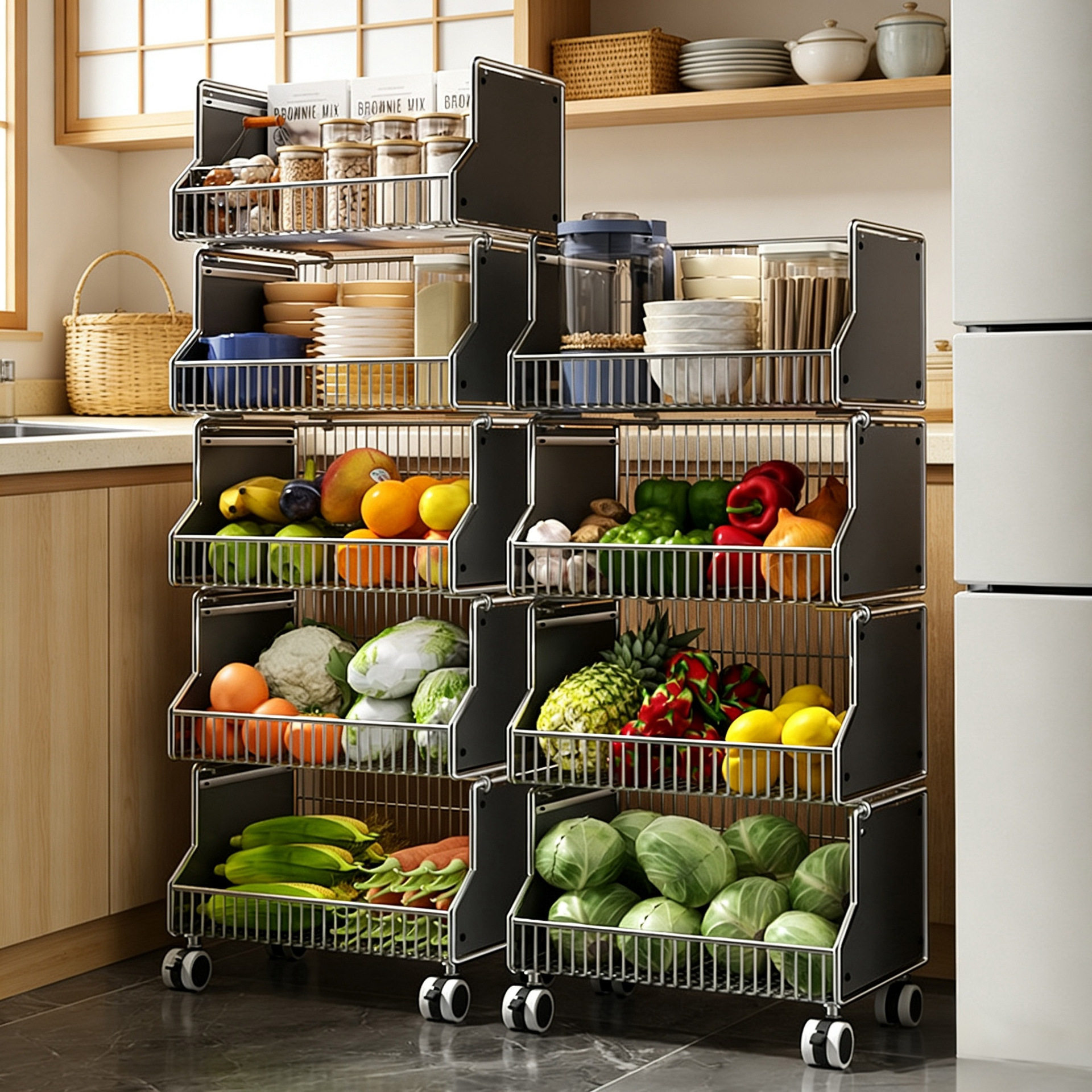 厨房多层可移动果蔬置物架推车