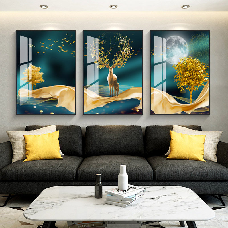 客厅装饰画沙发背景墙壁画现代简约北欧风格轻奢高档大气三联挂画