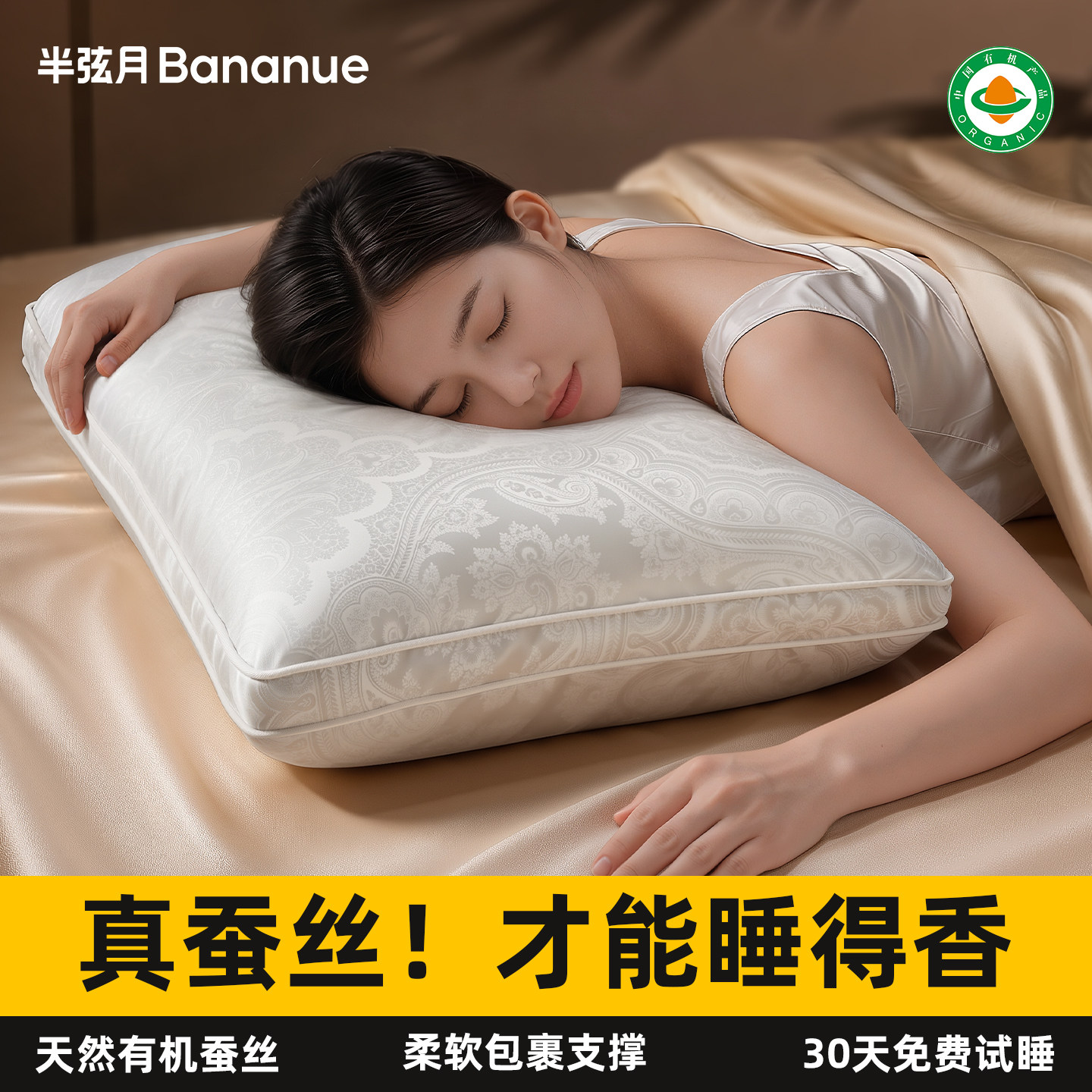 半弦月枕头枕芯护颈椎助睡眠专用颈椎成人家用枕头蚕丝枕头芯一对