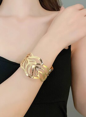 花纹手镯树叶金属欧美女