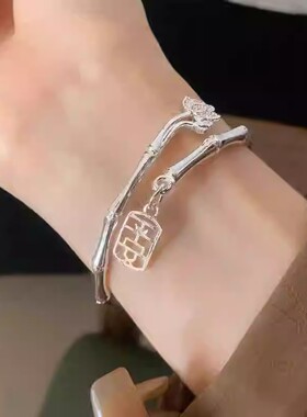 新中式莲花平安开口手镯简约时尚设计感手环国风轻奢高级感手饰女
