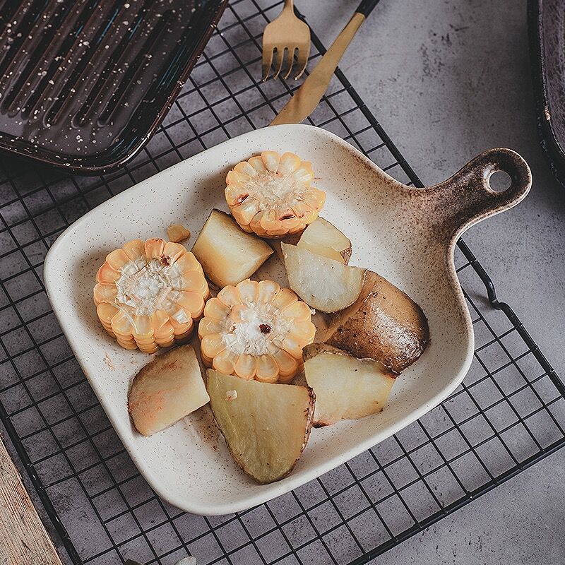 手柄盘早餐盘日式烤盘手把焗饭盘创意网红菜盘子陶瓷手柄碗餐盘