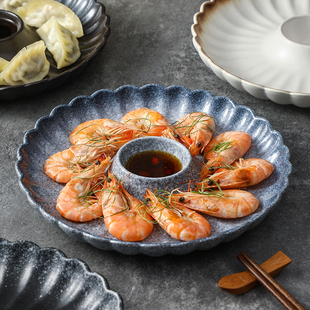 2025新款盘子带醋碟饺子盘陶瓷菜盘家用分格餐盘一体蘸料碟水饺盘