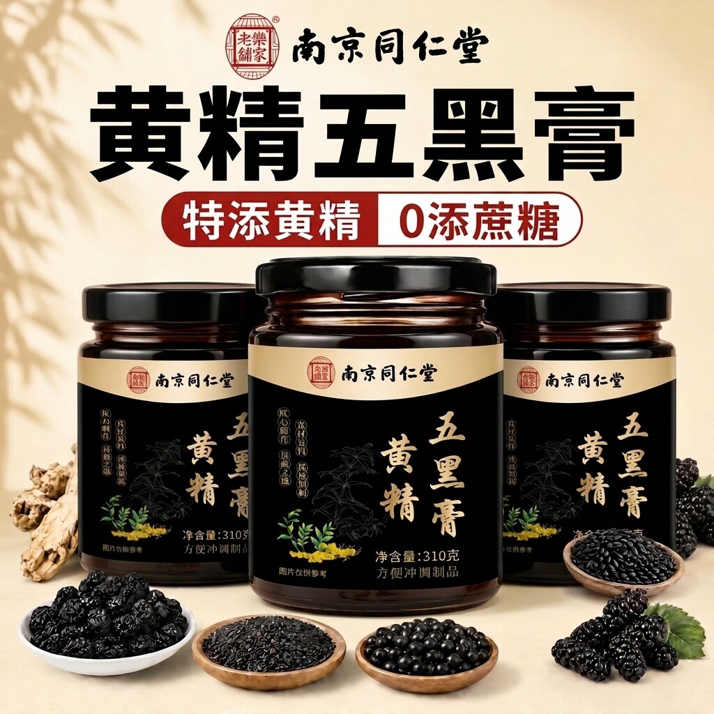 黄精五黑膏黄金官方旗舰店正品桑葚黑芝麻养生正宗发古法熬制ZZ