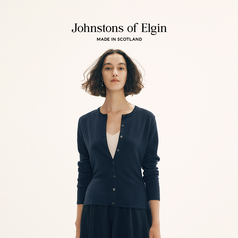 【限时65折】Johnstons of Elgin女士圆领羊绒开衫纯色针织衫春秋 女装/女士精品 毛针织衫 原图主图