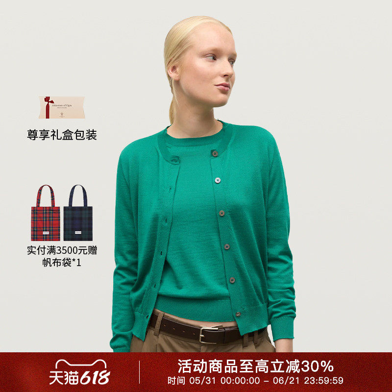 JOE100%超细羊绒圆领开衫女春秋