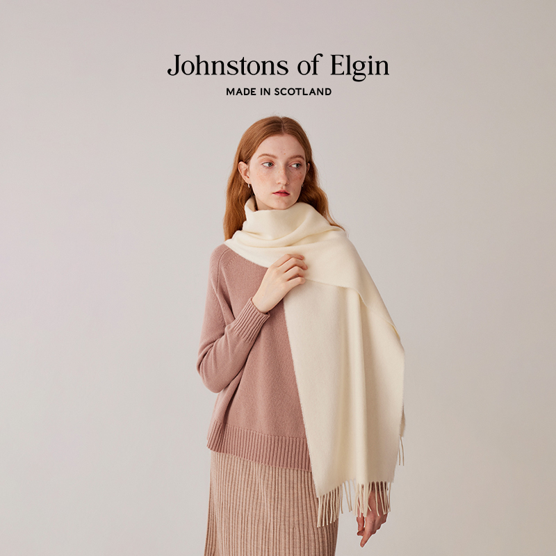 【免费定制】Johnstons of Elgin经典宽幅纯羊绒围巾男女礼盒