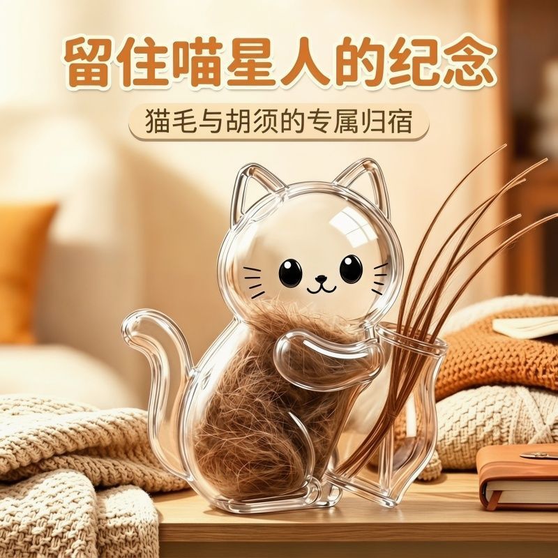 猫咪胡须收纳小猫推瓶子磁吸式猫胡子冰箱贴收纳毛发冰箱贴挂件
