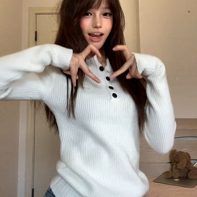 韩系白色修身内搭外穿毛